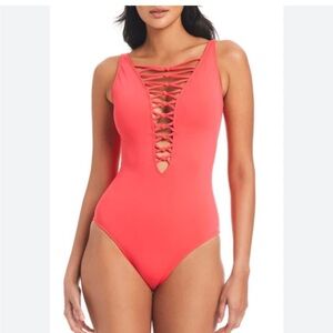 Bleu Rod Beattie Coral Red Knotty One Piece Swimsuit